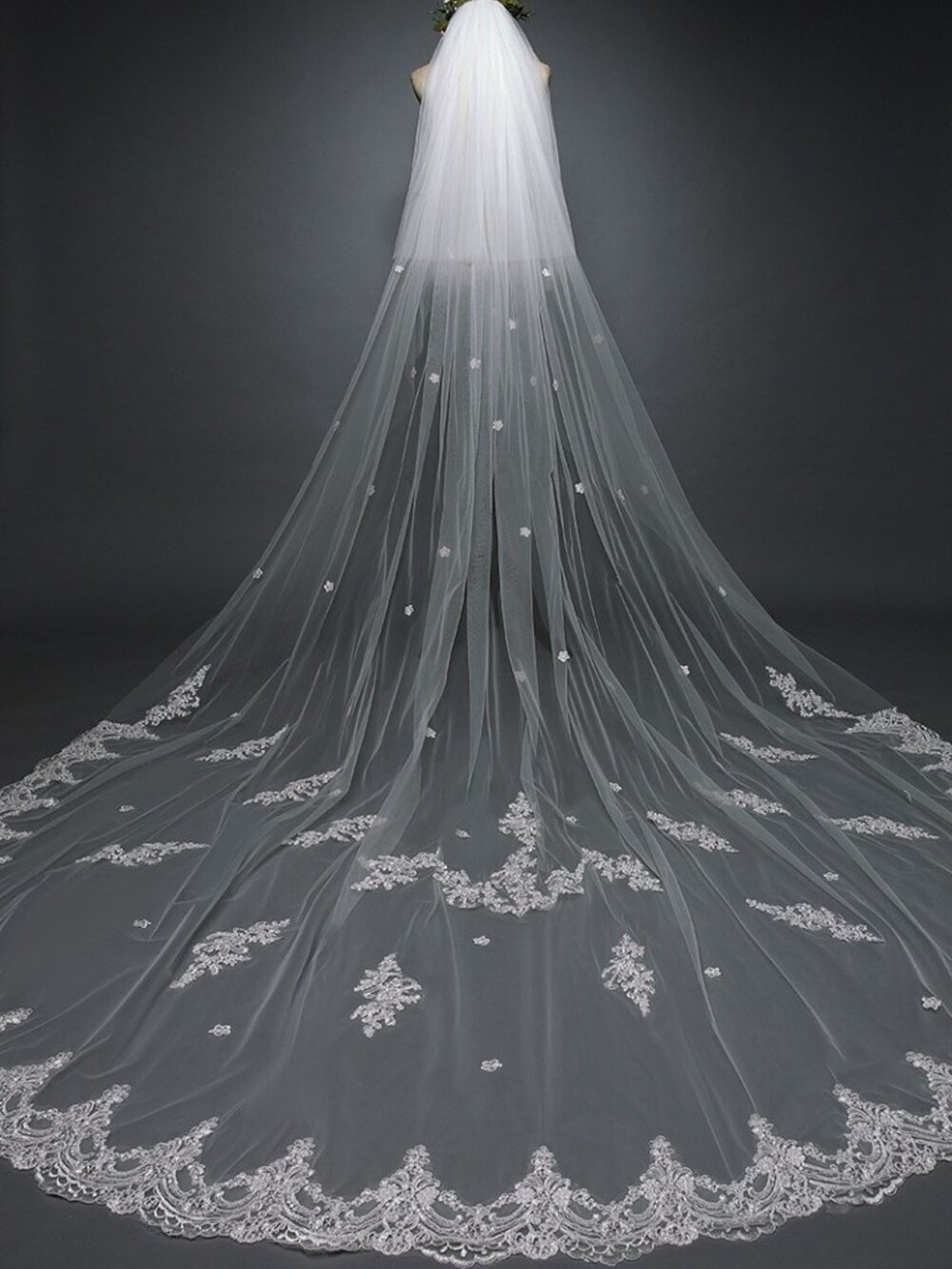 2 Tier Floral Lace Cathedral Wedding Veil W Blusher 118" x 118" Comb